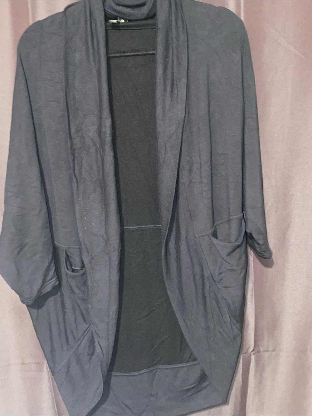 ATHLETA ETHEREAL COCOON WRAP CARDIGAN BLACK OPEN FRONT SOFT COZY POCKETS WO S/M